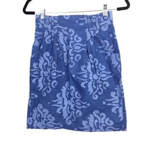 Global Mamas Women’s Floral Side Pockets Blue Pattern Cotton Mini Skirt S